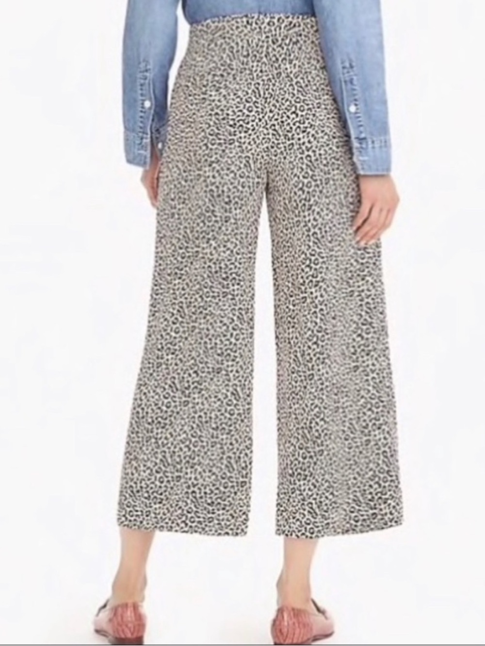 J. Crew Silk Leopard-Print wide leg cropped pants  in Black & Tan 10